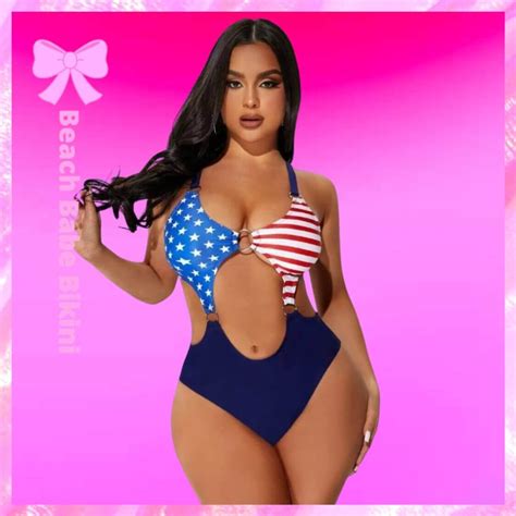 American Flag Cut Out One Piece Swimsuit Beach Babe Bikini