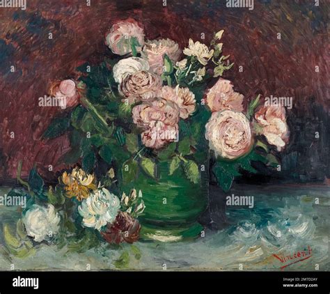 Vincent Van Gogh Roses And Peonies Still Life Painting In Oil On