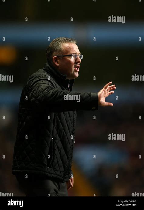 Aston Villas Manager Paul Lambert Gestures From The Touchline Hi Res