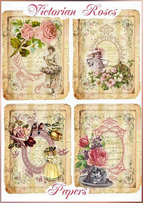 Vintage Victorian Roses Set Of 8 Papers Mini Collages Maud