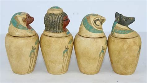 Rare Ancien Pharaonique Antique Pots Canopes Mythologie Gyptienne Bc