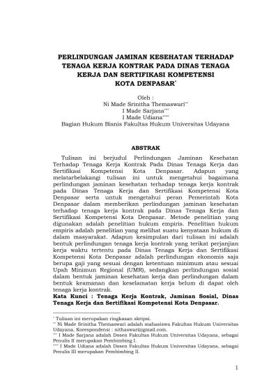 Perlindungan Jaminan Kesehatan Terhadap Tenaga Kerja Kontrak Pada Dinas