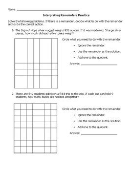 4 4H Interpreting Remainders Practice By Pearl Learning TPT