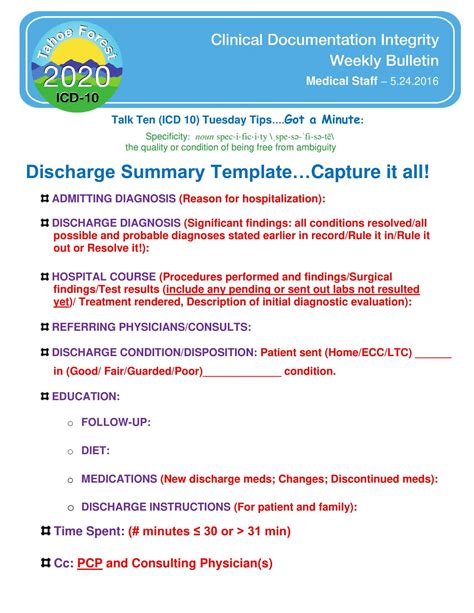 Free Printable Discharge Summary Templates Word Pdf Mental Health