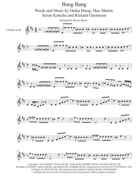 Bang Bang By Max Martin Clarinet Solo Digital Sheet Music Sheet Music Plus