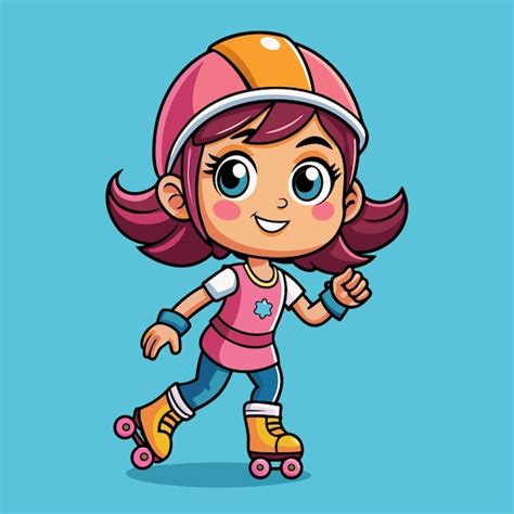 Una Chica Linda Patinando Con Patines Vectoriales Vector Premium