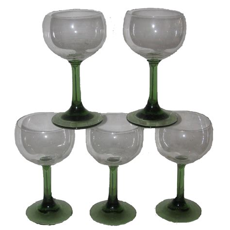 European Green Stemmed Wine Glasses Set Of 5 Chairish