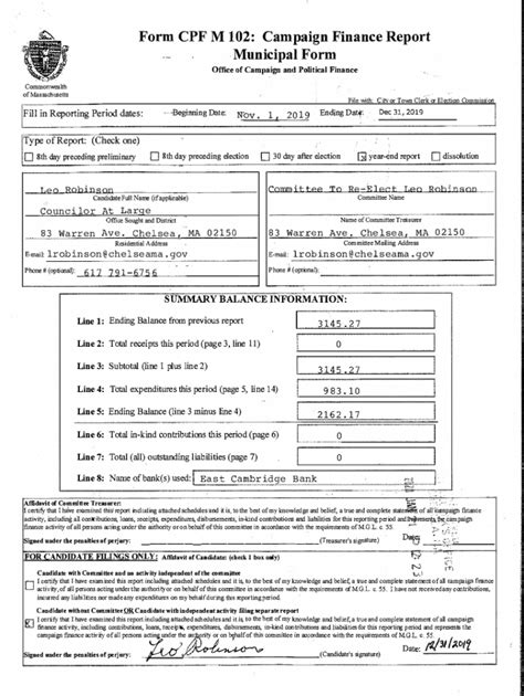 Fillable Online Form Cpf M Campaign Finance Report Fax Email