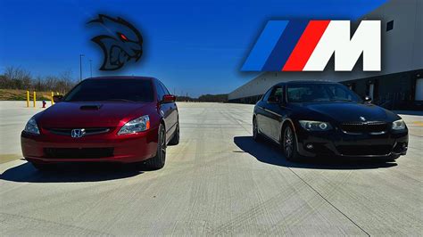 Hellcat Swapped Honda Accord Races 650 Hp Bmw 335i Youtube