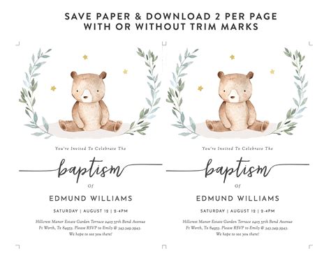 Teddy Bear Baptism Invitation Boy Editable Baptism Invitation Etsy