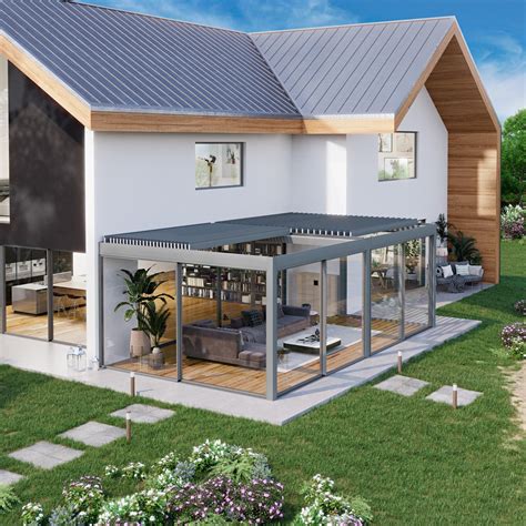 Pergola adossée OSKURA UNICA Sunroom S p A en verre à lames