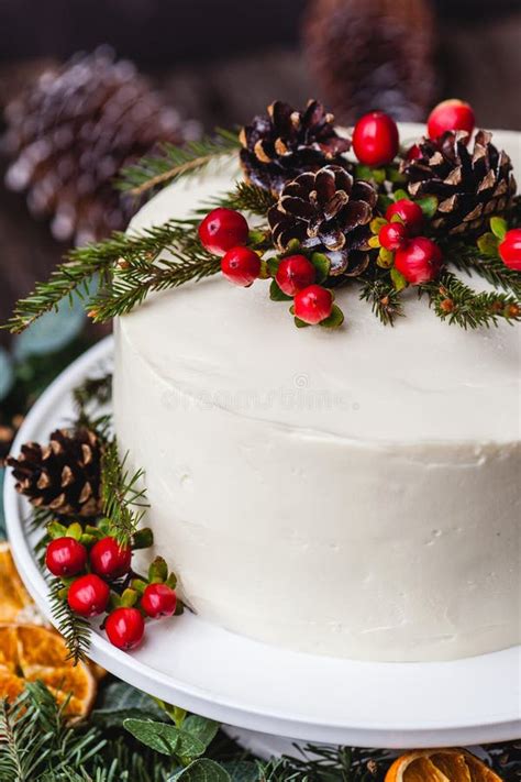 Homemade White Cream Naked Cake Decorated With White Cream Cone Stock Image Image Of Bread