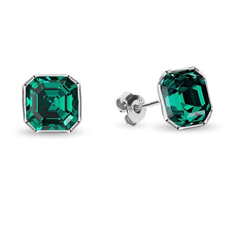 Srebrne Kolczyki Swarovski Emerald K Em Zegarki Diament Pl