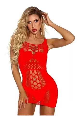 Lingerie Sexy Mini Vestido Vermelho Sensual Arrastão MercadoLivre