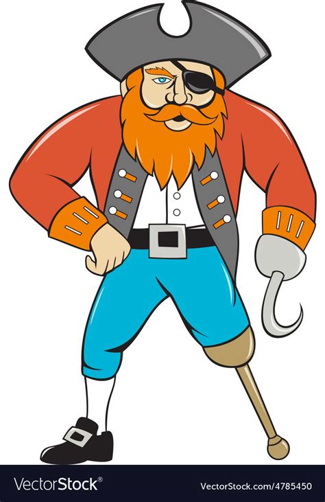 Captain Hook Pirate Wooden Leg Cartoon Royalty Free Vector