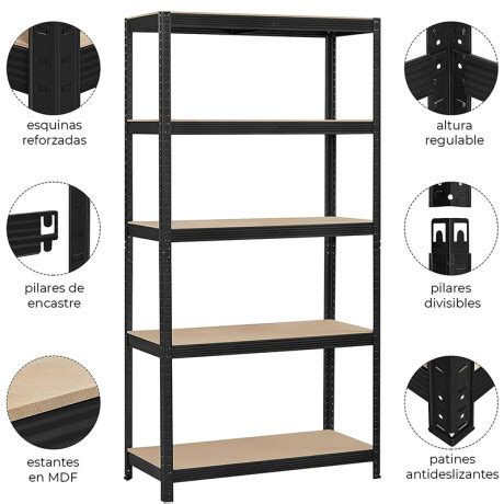 Estanteria Metalica Con Estantes En Mdf Negra X X Cm Unilux