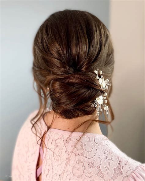 Classic Textured Low Bun Brunette Bride Hairstyle Brunette Bridal Hair Ball Hairstyles