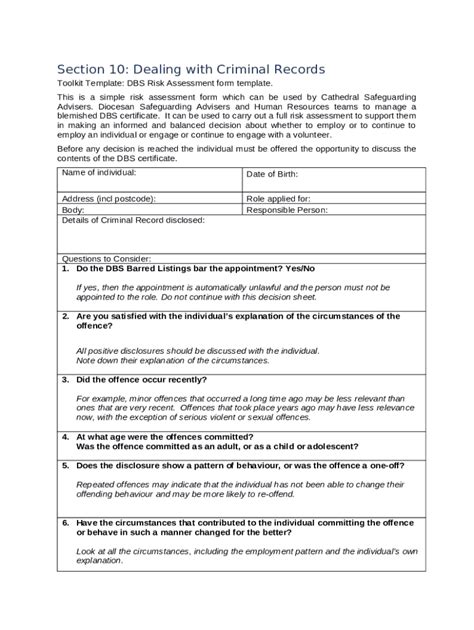 DBS CHECK RISK ASSESSMENT This Can Be Doc Template PdfFiller