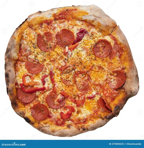 Pizza De Pepperoni Con Salami Aislado De Fondo Blanco Imagen De Archivo