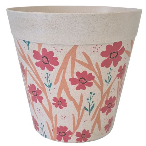 Cache Pot En Fibre De Bambou Petites Fleurs Rouges