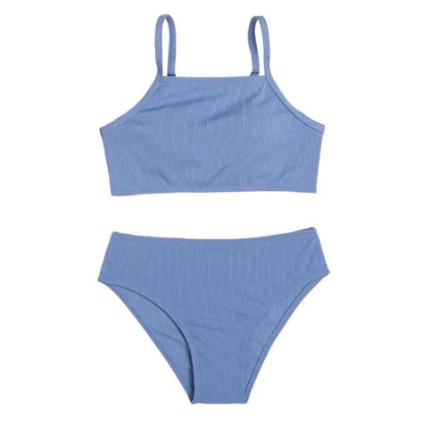 Inlzdz Enfant Fille Maillot de Bain 2 Pièces Ensemble Bikini Tankini Couleur Unie Swimwear 8 15