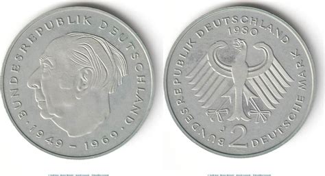 2 Mk Kursmünze Deutschland 2 Mark Münze Theodor Heuss 1980 J stgl