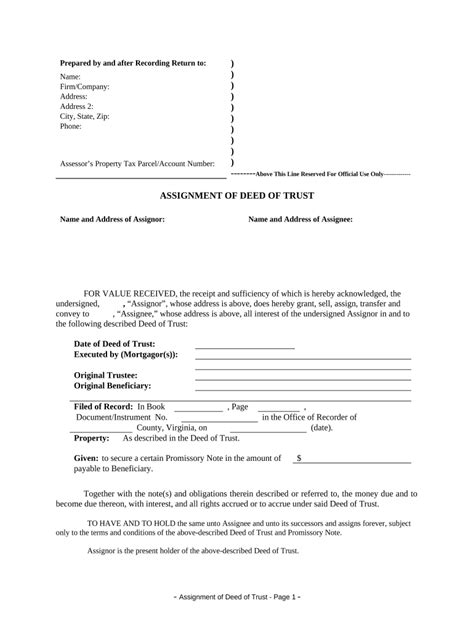 Assignment Of Deed Of Trust By Individual Mortgage Holder Virginia Form Fill Out And Sign