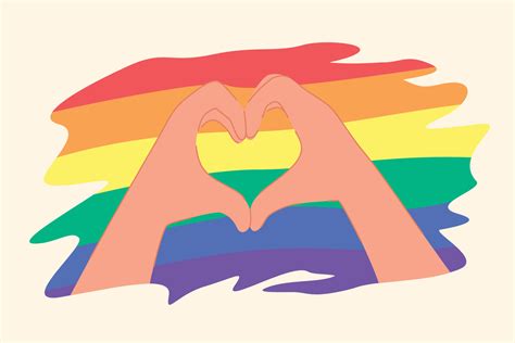 Heart Shape Hands Gesture With Rainbow Striped Background For Lgbt Gay