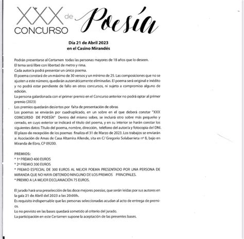 XXX Concurso de poesía de Asociación Amas de casa