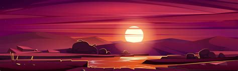 Cartoon nature landscape beautiful sunset at field 13531065 Vector Art at Vecteezy