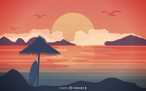 Descarga Vector De Horizonte De La Playa En La Ilustraci N De La Puesta