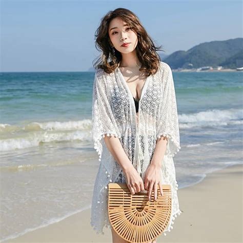 Jual 𝘽𝙞𝙠𝙞𝙣𝙞𝘽𝙖𝙣𝙙𝙞𝙩 𝙍𝙀𝘼𝘿𝙔 𝙎𝙏𝙊𝘾𝙆 Full circle lace cardi beach outer bikini cover up swimsuit