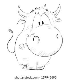 Cute Cow Sketch Isolated On White: стоковая иллюстрация, 157943693 | Shutterstock