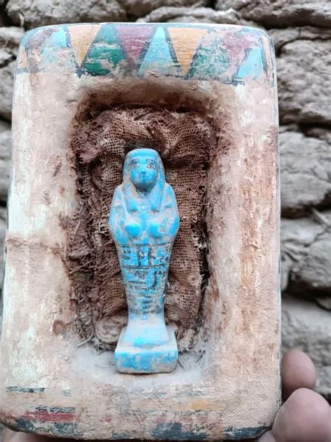 Rare Ancient Egyptian Antiques Egyptian Box With Statue Of Ushabti And