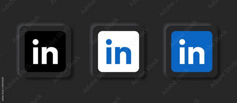 linkedin logo icon in blue square button and black neumorphism buttons ...