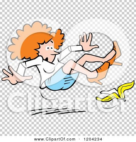 Cartoon of a Red Haired Woman Slipping on a Banana Peel - Royalty Free ...