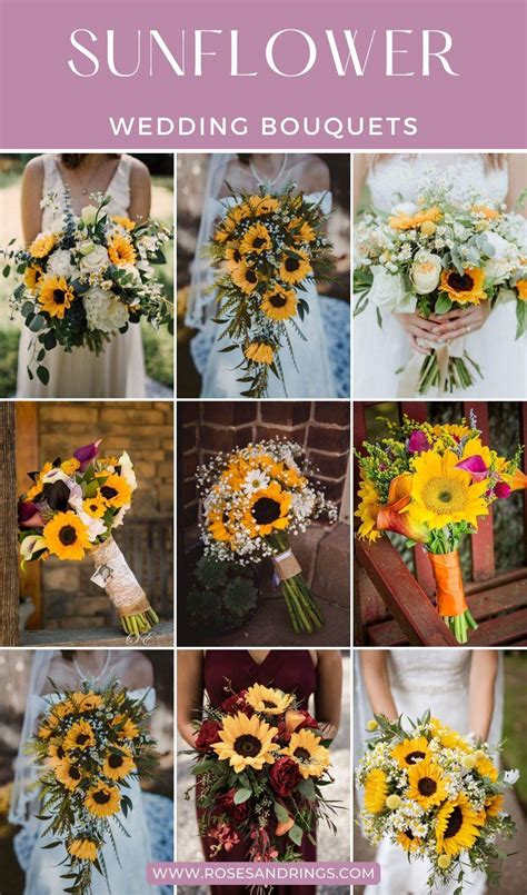 stunning rustic sunflower wedding bouquets roses rings