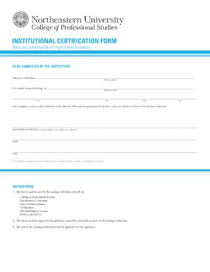 Fillable Online Cps Northeastern Institutional Certification Form