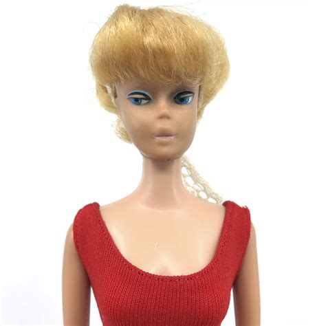 Original Barbie Doll Bubblecut Platinum Blonde 1963 Straight Legs Red Swim Suit Vintage Midge