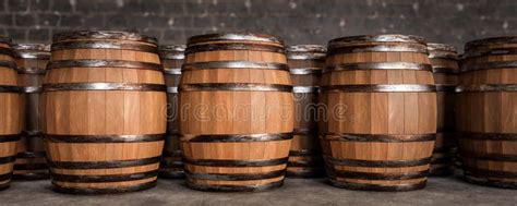 Wooden Barrels In Cellar Backgound Empty Space On Barrel For