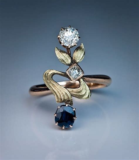 Art Nouveau Gemstone Flower Ring C 1900 From A Unique Collection Of