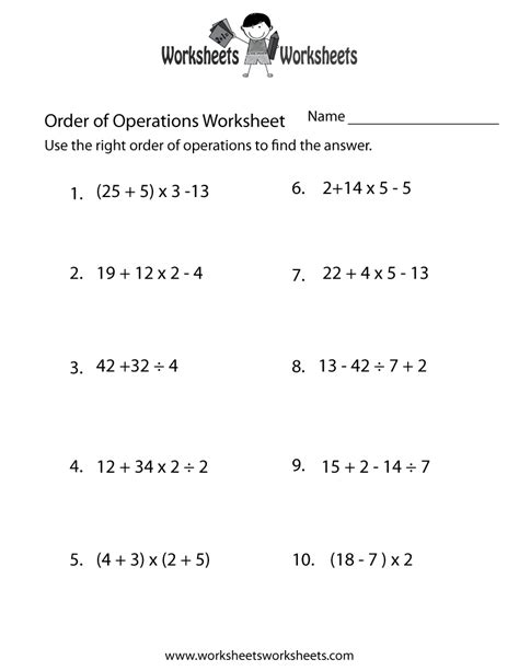 Order Of Operations Worksheets With Parentheses Brackets And