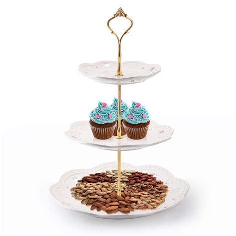 Buy Tebery Houseware Ceramic Cake Stand With Golden Carry Handle