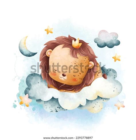 Watercolor Illustration Cute Baby Lion Sleeping Stock Vector (Royalty ...