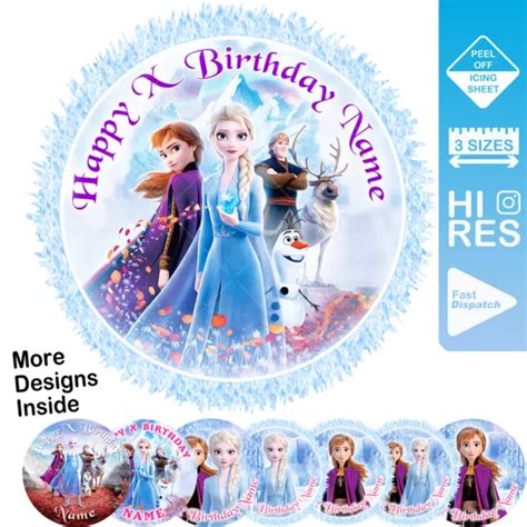 FROZEN ELSA CAKE Topper Anna Decoration Personalised Edible Icing Round