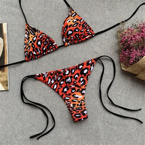 Dropship New Leopard Print Bikini Straps Female Swimsuit Split Foreign Trade Swimwear Beach