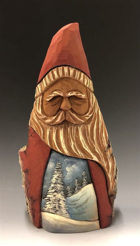 HAND Carved Original 9 5 Tall Santa With Winter Scene From Etsy