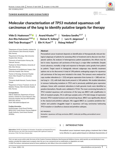 PDF Molecular Characterisation Of TP53 Mutated Squamous Cell