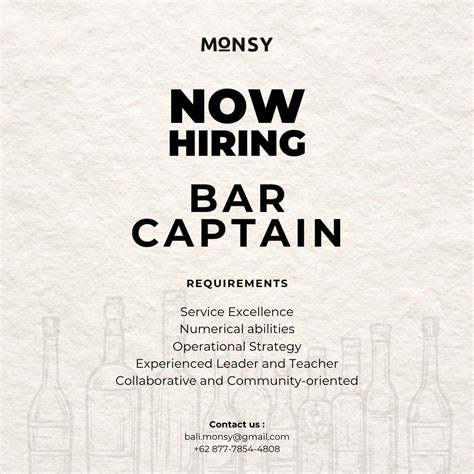 Lowongan Kerja Sebagai Bar Captain Kitchen Leader Kitchen Staff Untuk