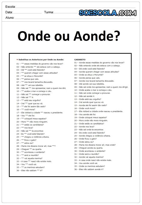 Uso Do Onde E Aonde Exercicios Printable Templates Free